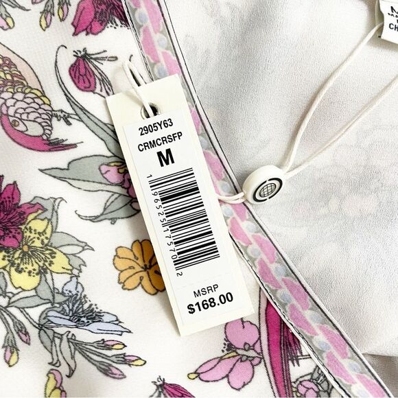 NWT Max Studio Smocked Cream Pink Floral Bird Print Mini Dress Size Medium NEW - Picture 12 of 15